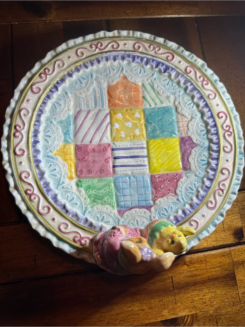vintage 1987 Omnibus hand-painted ceramic Easter serving plate